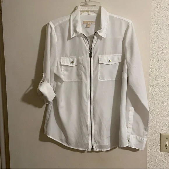 Michael Kors White Zip-Up Blouse - Picture 8 of 8